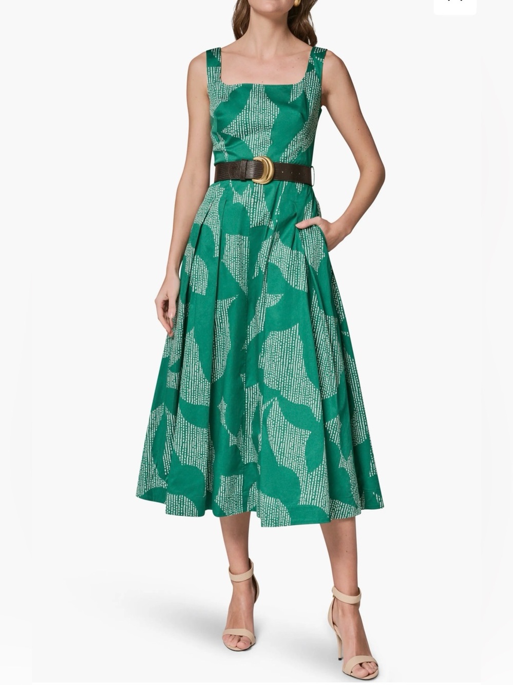Green Square-Neck Fit & Flare Dress